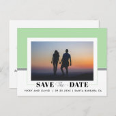 ミントモダングリーンウェディング日付の写真を保存 ポストカード (正面/裏面)