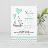 ミントモダングリーンエレファントSIP & SEEベビーガール 招待状 (スタンド正面)