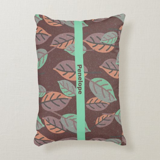 ミントモダングリーンオレンジとパープル葉 アクセントクッション (正面(垂直))