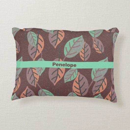 ミントモダングリーンオレンジとパープル葉 アクセントクッション (裏面)