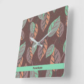 ミントモダングリーンオレンジとパープル葉 スクエア壁時計 (傾斜)