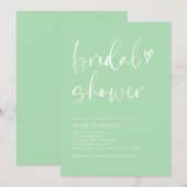 ミントモダングリーンカリグラフィーハートブライダルシャワー 招待状 (正面/裏面)
