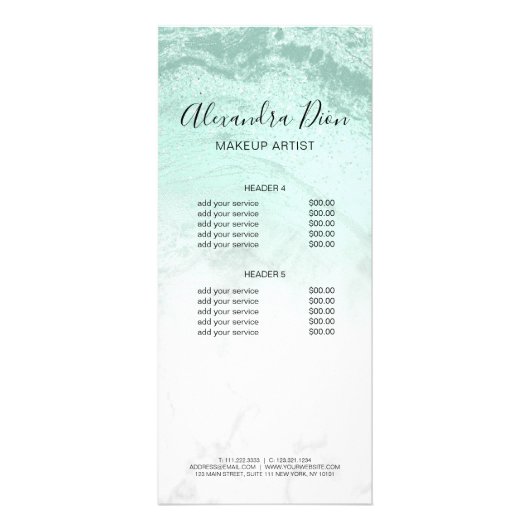 ミントモダングリーングリッター大理石メイクアップアーティスト ラックカード (裏面)