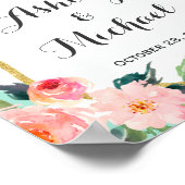 ミントモダングリーンストライプフローラデコ結婚のサイン ポスター (角)