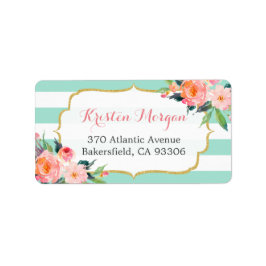 ミントモダングリーンストライプフローラ水彩 ラベル