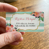 ミントモダングリーンストライプフローラ水彩 ラベル