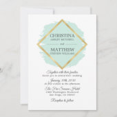 ミントモダングリーンセージ金箔フレーム結婚ズ 招待状 (正面)