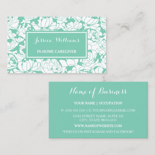 ミントモダングリーンフローラガーリーナース介護者 名刺 (正面/裏面)