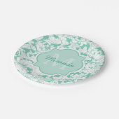 ミントモダングリーンフローラガーリーモノグラム ペーパープレート (アングル)