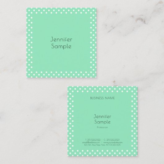 ミントモダングリーンホワイト点々のあるエレガントテンプレート スクエア名刺 (正面/裏面)