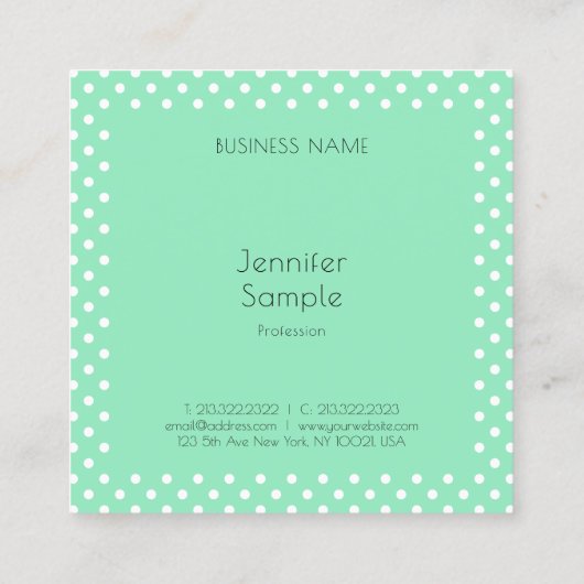 ミントモダングリーンホワイト点々のあるエレガントテンプレート スクエア名刺 (裏面)