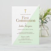 ミントモダングリーンホワイト金ゴールド最初の聖餐式 招待状 (スタンド正面)