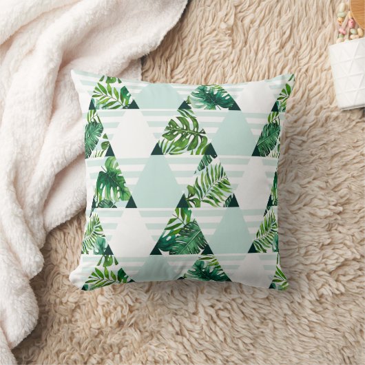 ミントモダングリーン熱帯三角形パターン クッション (ブランケット)