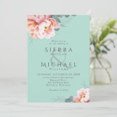 ミントモダングリーン赤面ピンクピーチフローラズ結婚 招待状 (スタンド正面)