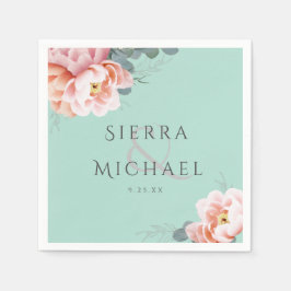 ミントモダングリーン赤面ピンクフローラ結婚ズ スタンダードカクテルナプキン