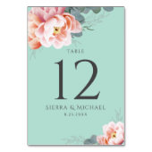 ミントモダングリーン赤面ピンクフローラ結婚ズ テーブルナンバー (裏面)