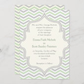 ミントモダングリーン、グレーのシボロン結婚ジグザグニ 招待状 (正面/裏面)