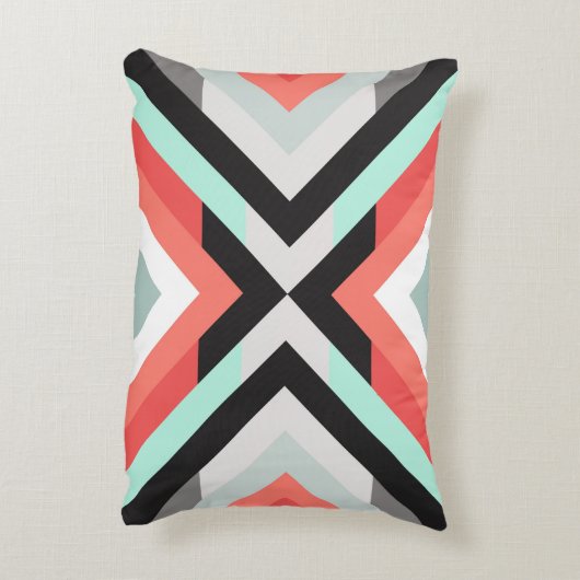 ミントモダンコーラルカラーブロック幾何学模様 アクセントクッション (裏面(縦))