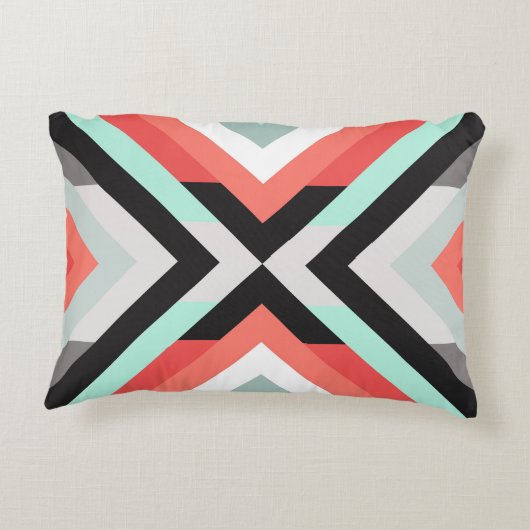 ミントモダンコーラルカラーブロック幾何学模様 アクセントクッション (裏面)