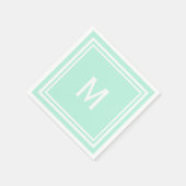 ミントモダンスタイリッシュグ淡い色の・グリーン・モノグラム スタンダードカクテルナプキン (角)