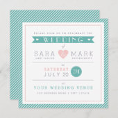 ミントモダンストライプ結婚式招待状 招待状 (正面/裏面)