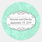 ミントモダンダマスクウェディング招待状 ラウンドシール (正面)