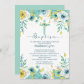 ミントモダンフローラバプテスマ《キリスト教》洗礼式や命名式招待状 招待状 (正面/裏面)