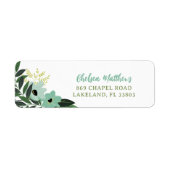 ミントモダンフローラパーソナライズされた差出人住所 ラベル (正面)