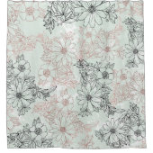 ミントモダンブラックバラ金ゴールドフローラ大理石 シャワーカーテン (正面)