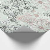 ミントモダンブラックバラ金ゴールドフローラ大理石 ラッピングペーパー (角)