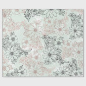 ミントモダンブラックバラ金ゴールドフローラ大理石 ラッピングペーパー (フラット)