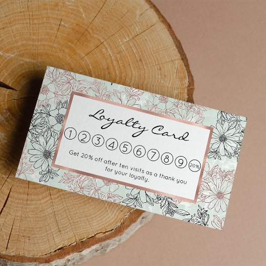 ミントモダンブラックバラ金ゴールドフローラ大理石 ロイヤリティカード