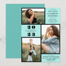 ミントモダンミニマルブラックフォトグリッド卒業