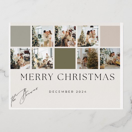 ミントモダンメリークリスマスホリデーポストカード 箔シーズンポストカード (正面)