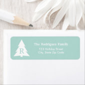 ミントモダンモノグラムのグリーンのクリスマスツリー ラベル (インサイチュ)