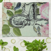 ミントモダンヴィンテージフランスのバラバタフライ キッチンタオル (折り畳み)