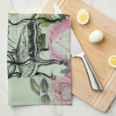 ミントモダンヴィンテージフランスのバラバタフライ キッチンタオル (四つ折り)