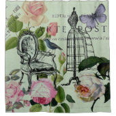 ミントモダンヴィンテージフランスのバラバタフライ シャワーカーテン (正面)