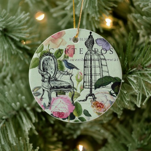 ミントモダンヴィンテージフランスのバラバタフライ セラミックオーナメント (ツリー)