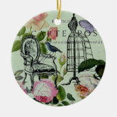 ミントモダンヴィンテージフランスのバラバタフライ セラミックオーナメント (正面)