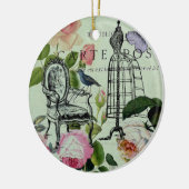 ミントモダンヴィンテージフランスのバラバタフライ セラミックオーナメント (左)