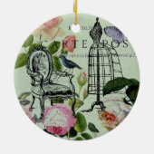 ミントモダンヴィンテージフランスのバラバタフライ セラミックオーナメント (裏面)