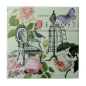 ミントモダンヴィンテージフランスのバラバタフライ タイル (正面)