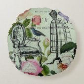 ミントモダンヴィンテージフランスのバラバタフライ ラウンドクッション (正面)