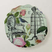 ミントモダンヴィンテージフランスのバラバタフライ ラウンドクッション (裏面)