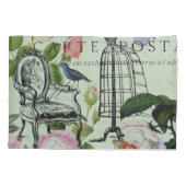 ミントモダンヴィンテージフランスのバラバタフライ 枕カバー (裏面-左)