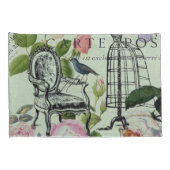 ミントモダンヴィンテージフランスのバラバタフライ 枕カバー (裏面-右)