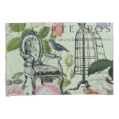 ミントモダンヴィンテージフランスのバラバタフライ 枕カバー (正面右)