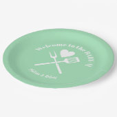 ミントモダン無地のグリーンベビー-QベビーシャワーBBQ ペーパープレート (アングル)
