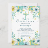 ミントモダン金ゴールドフローラファースト聖餐式 招待状 (正面)